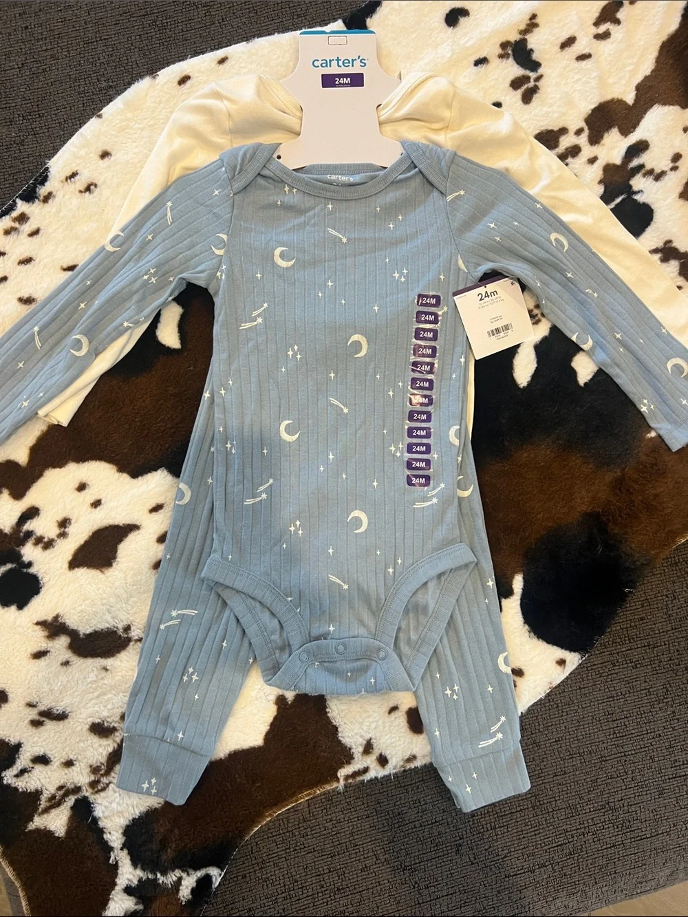 Carter's Light Blue Moon & Stars Ribbed Onesie Set